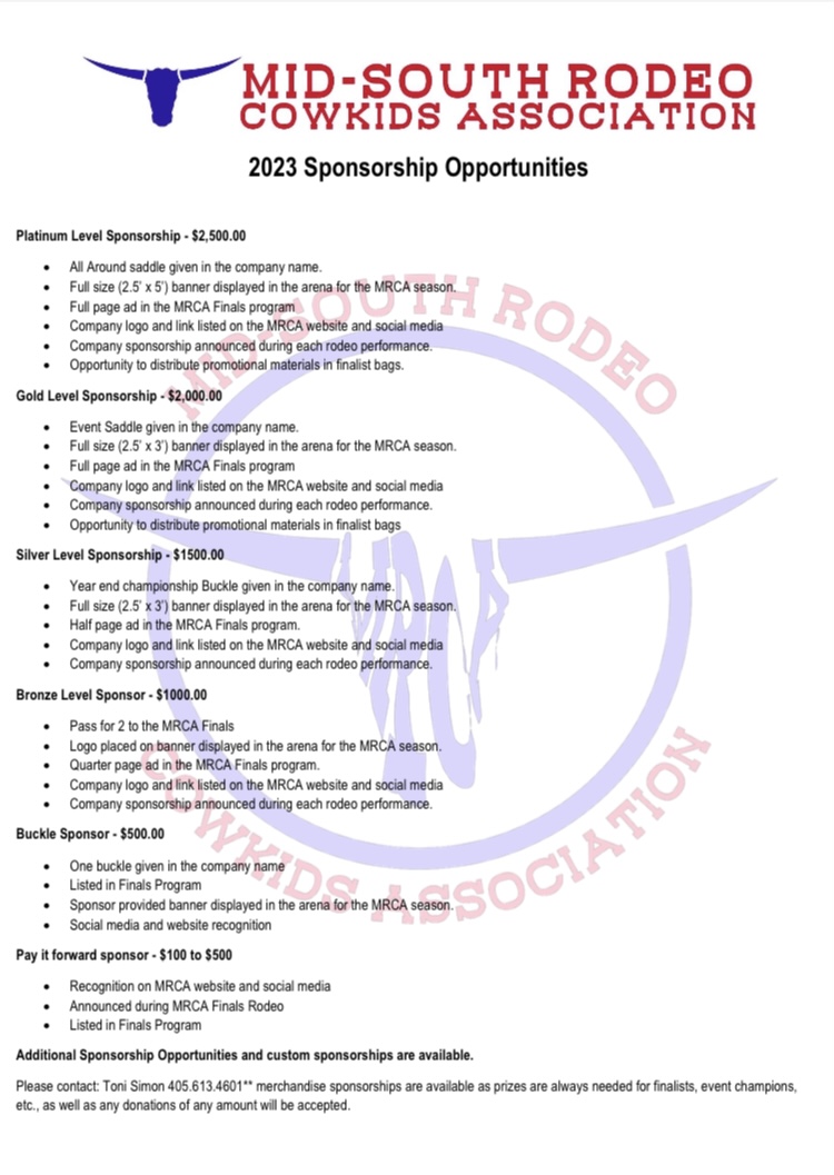 2023 Sponsorship Opportunities MidSouth Rodeo Cowkids Association